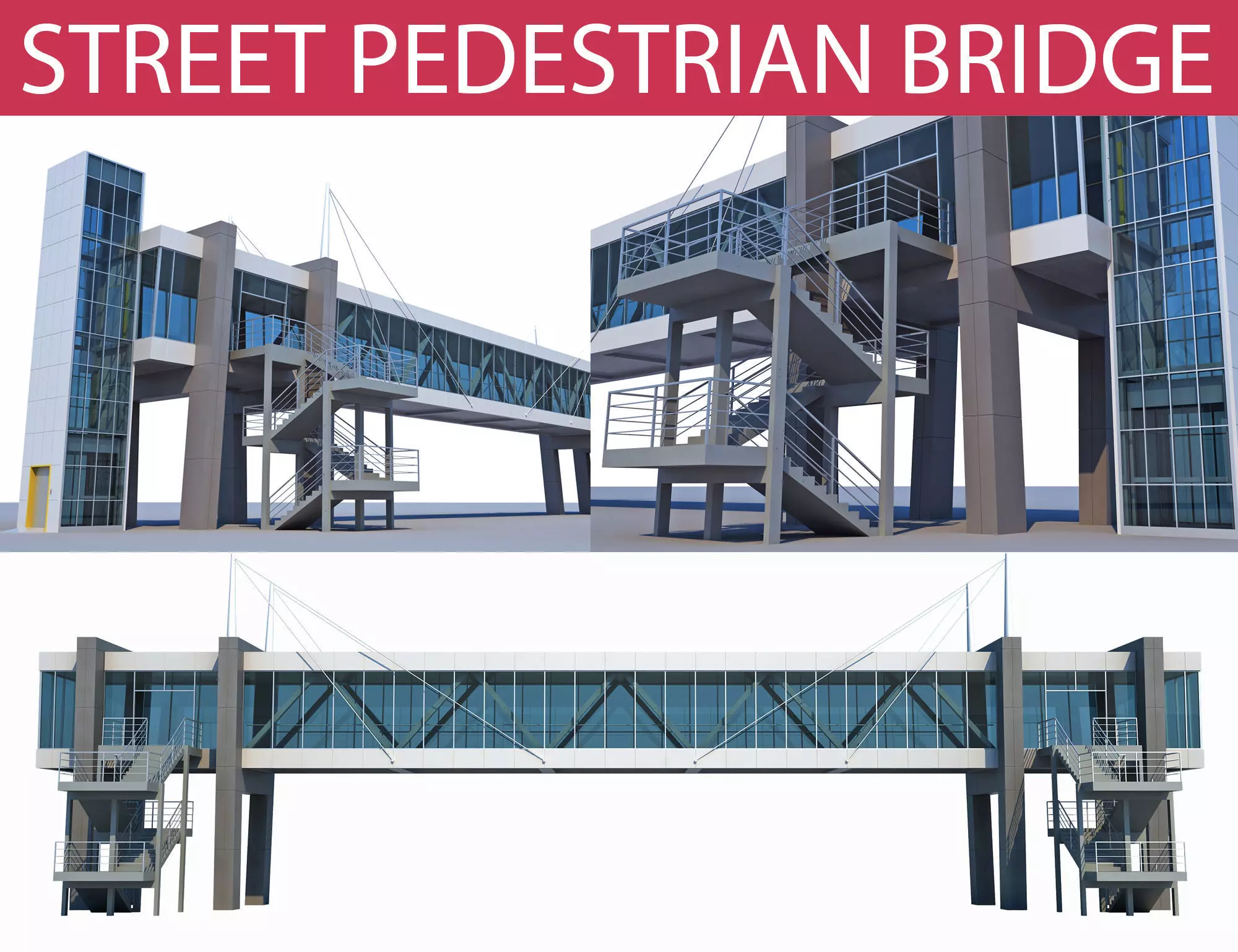 Street Pedestrian Bridge 3D model_0