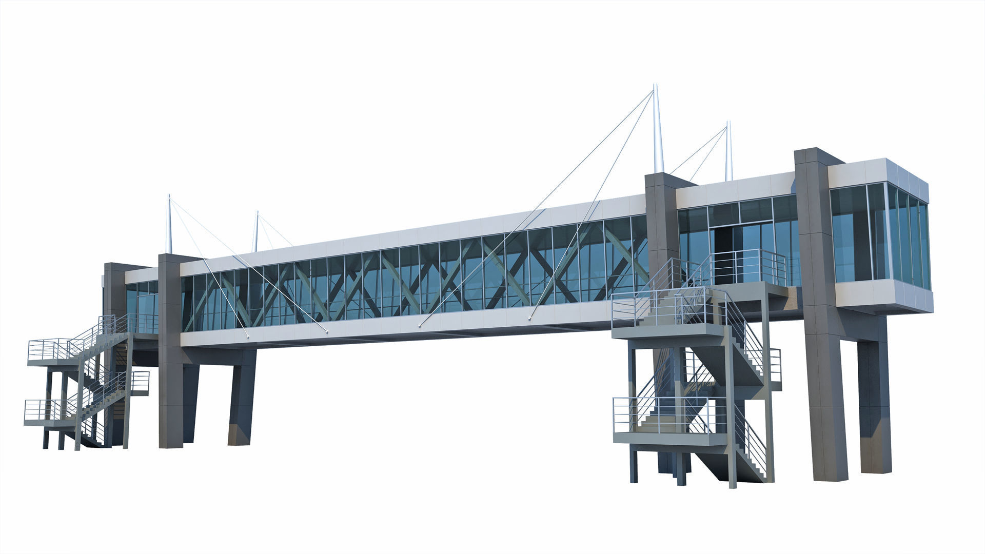 Street Pedestrian Bridge 3D model_3