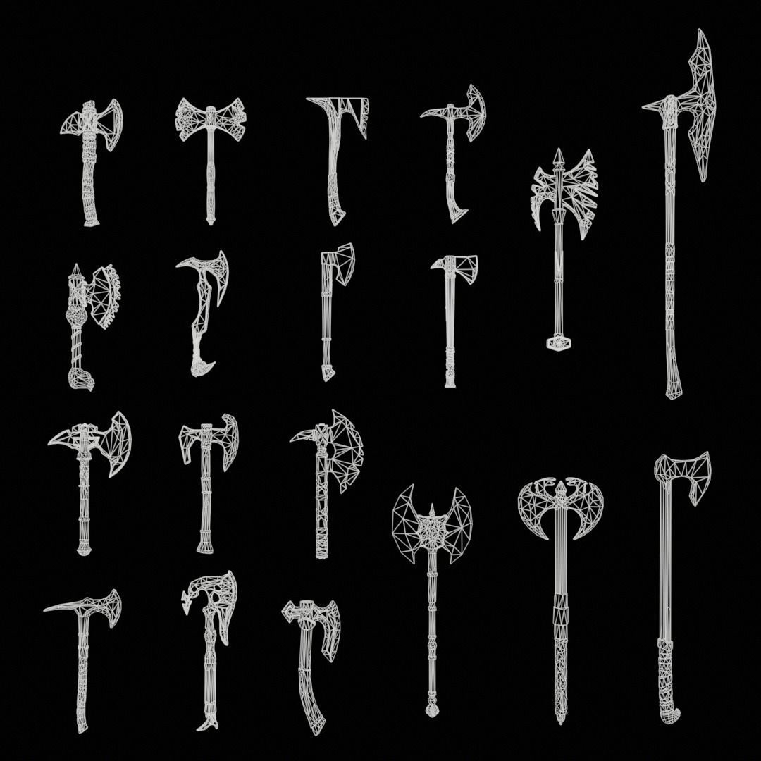Axe collection-game assets-2 models free VR / AR / low-poly 3D model ...