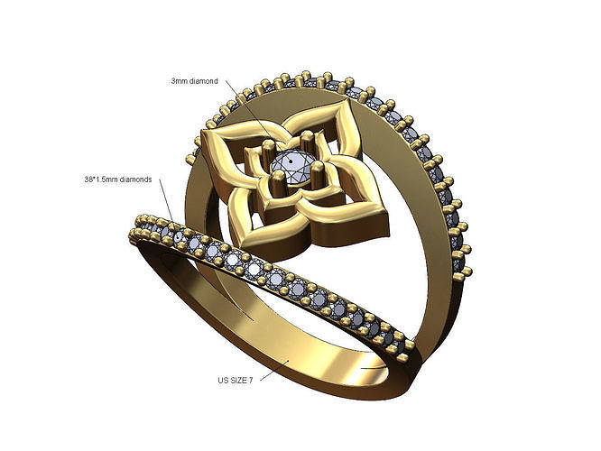 Floral star diamond lips ring US size 7 3D print model