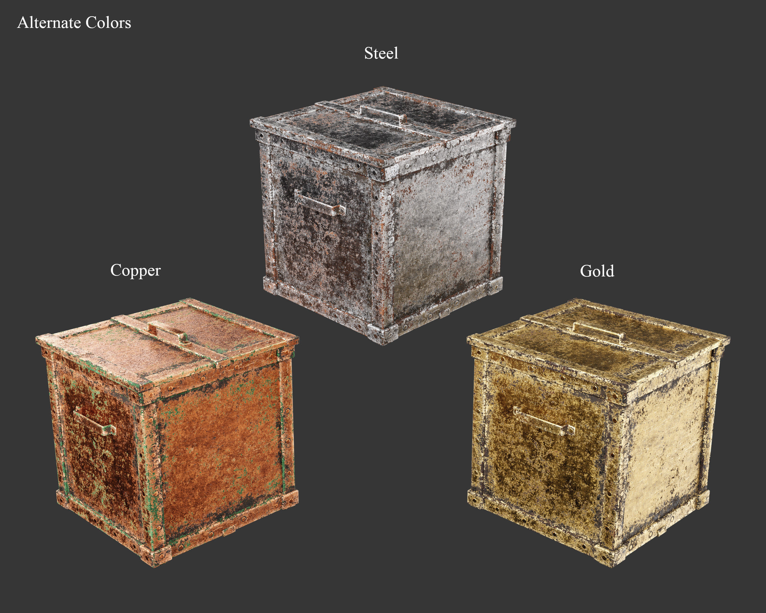 Medieval Containers Metal Crates Low-poly 3D model_3