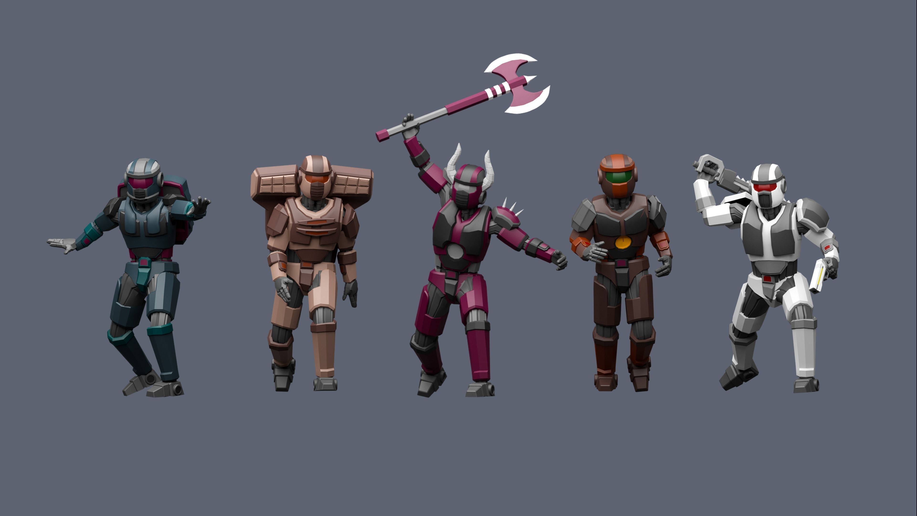 Cartoon characters robots  Low-poly 3D model_4