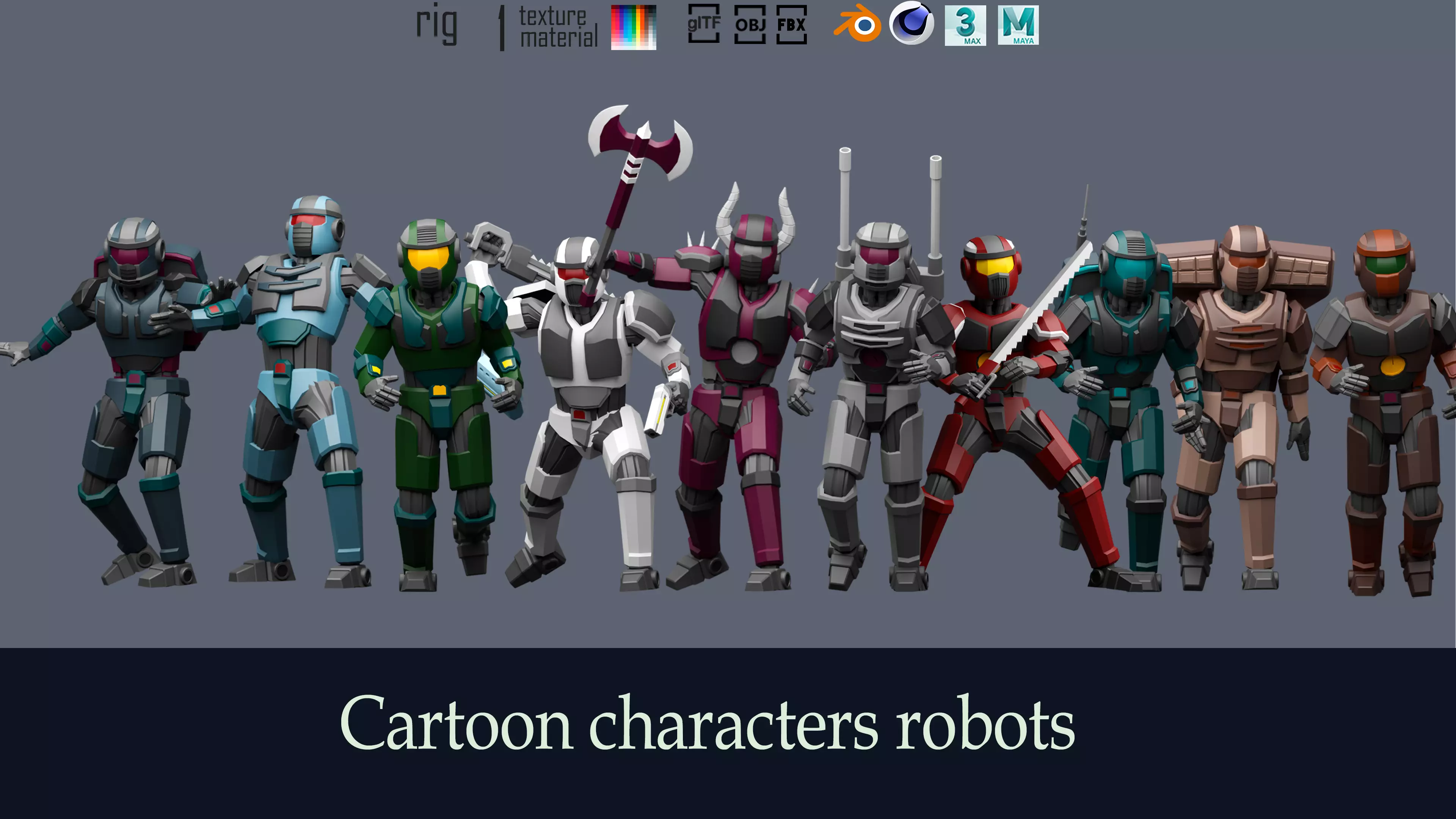 Cartoon characters robots  Low-poly 3D model_0