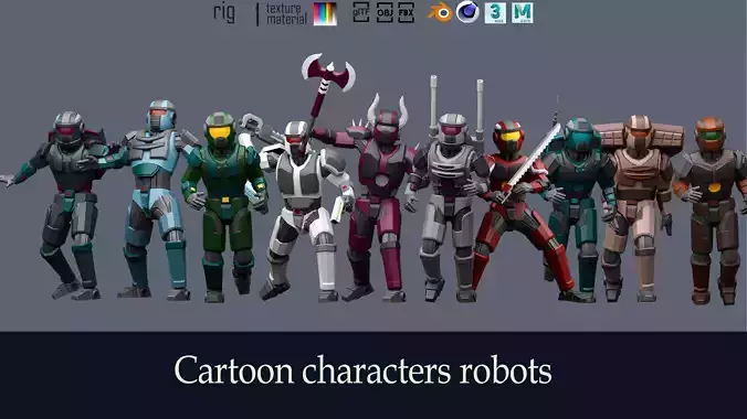Cartoon characters robots  Low-poly 3D model