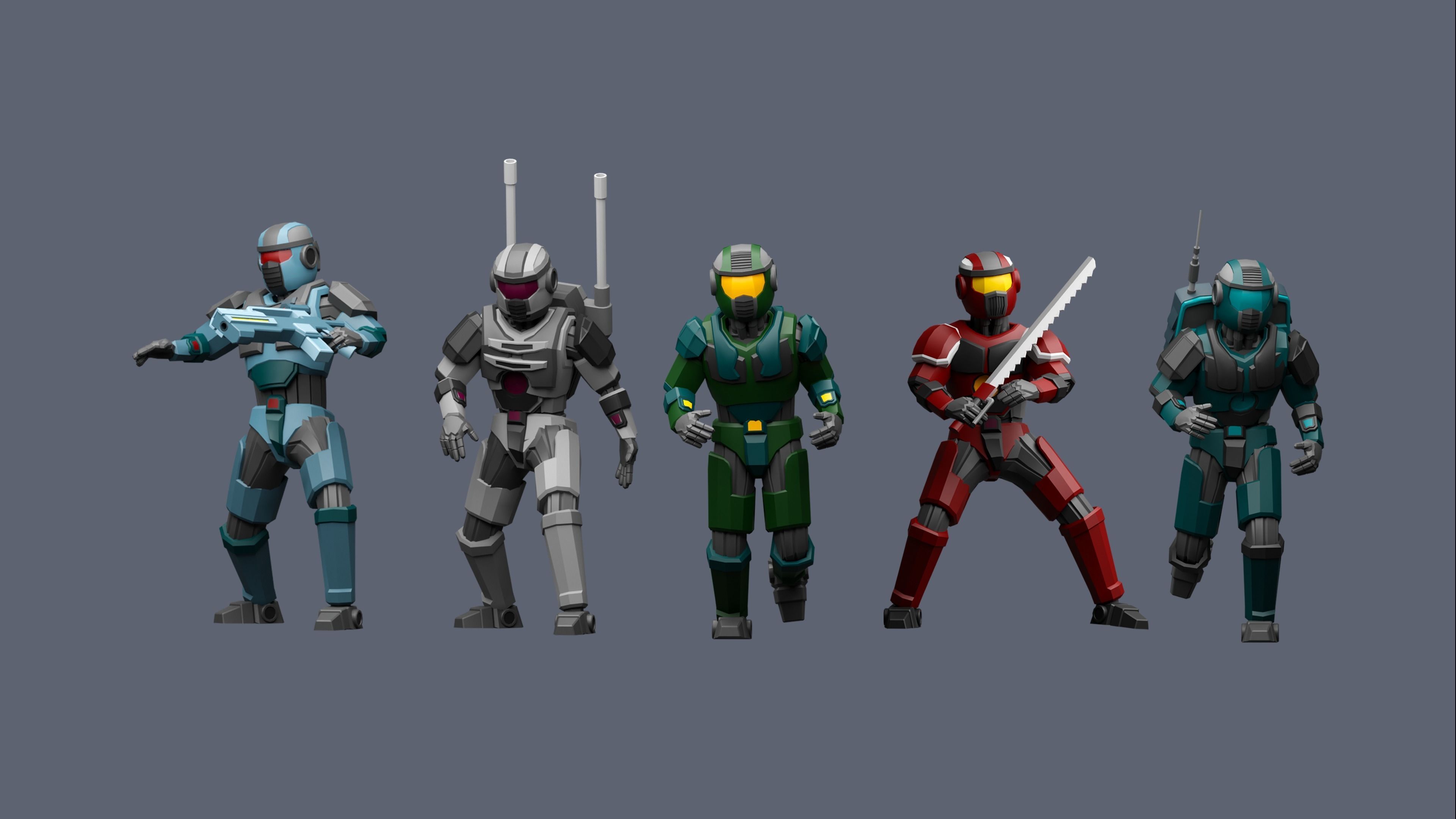 Cartoon characters robots  Low-poly 3D model_3