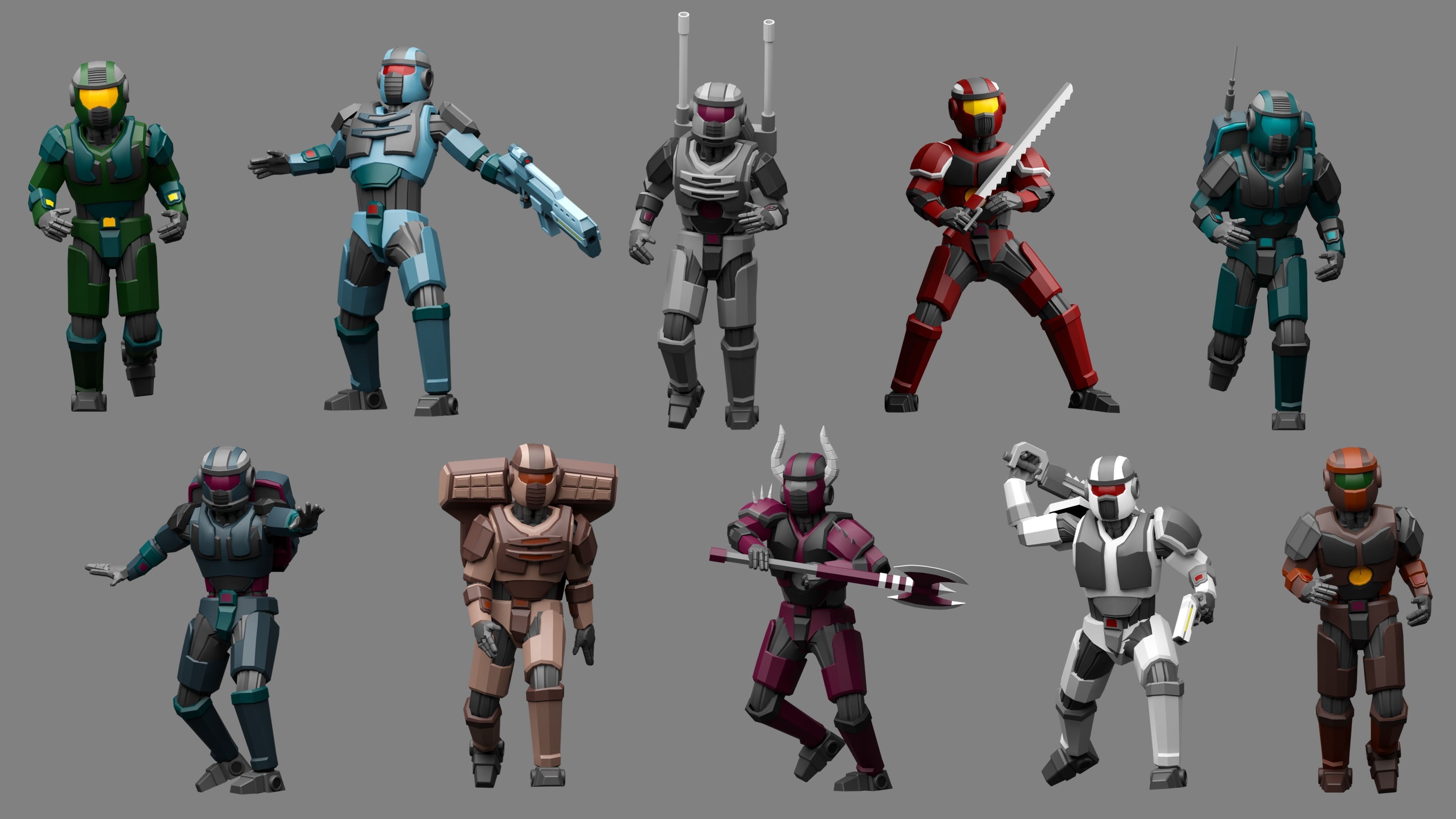 Cartoon characters robots  Low-poly 3D model_2