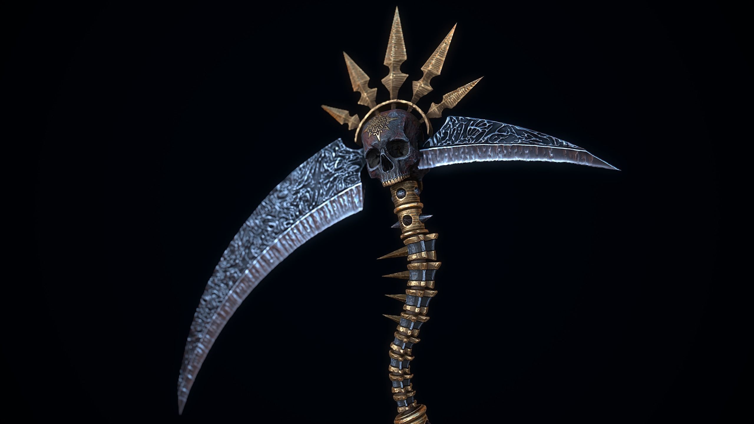 Dark Reaper Scythe Low-poly 3D model_5