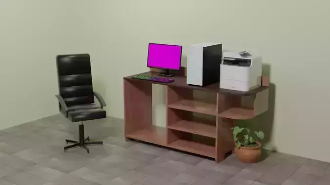 3D Computer Table Free 3D model