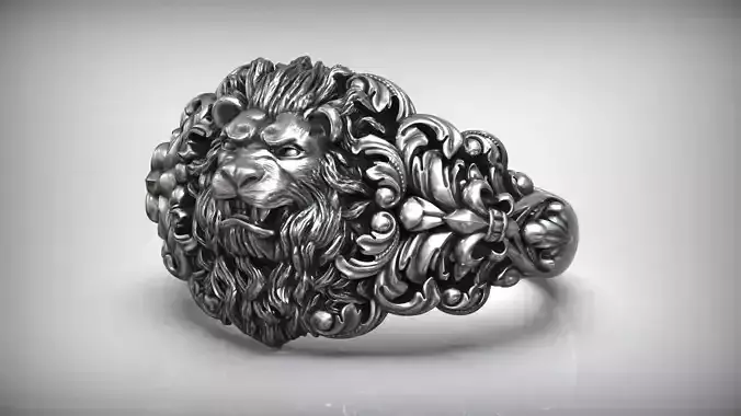 Lion Head Baroque Pattern Royal Fleur De Lis Unisex Ring 3D print model