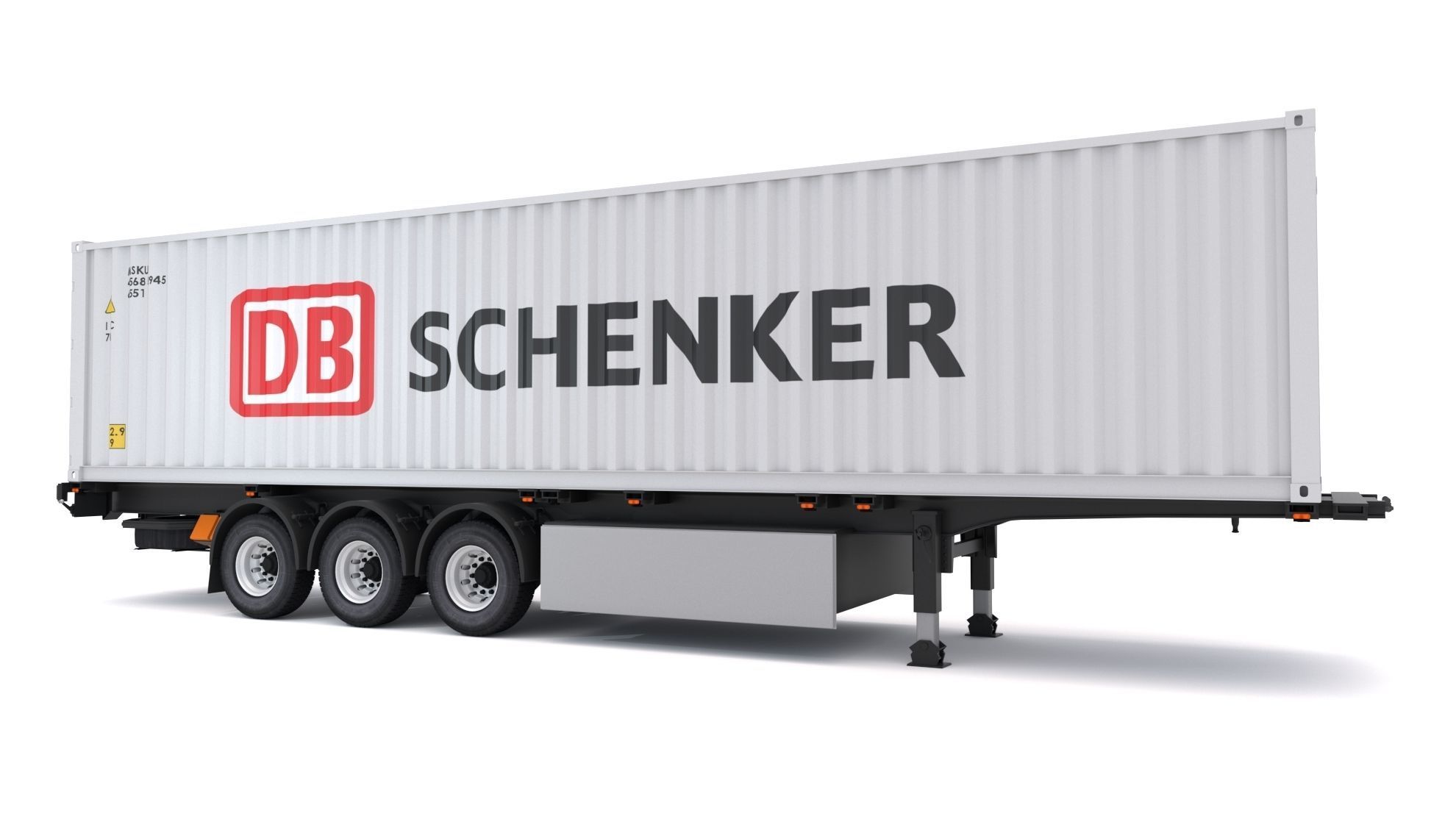 Chassis Semi Trailer with DB Schenker Shipping Container 3D model_5