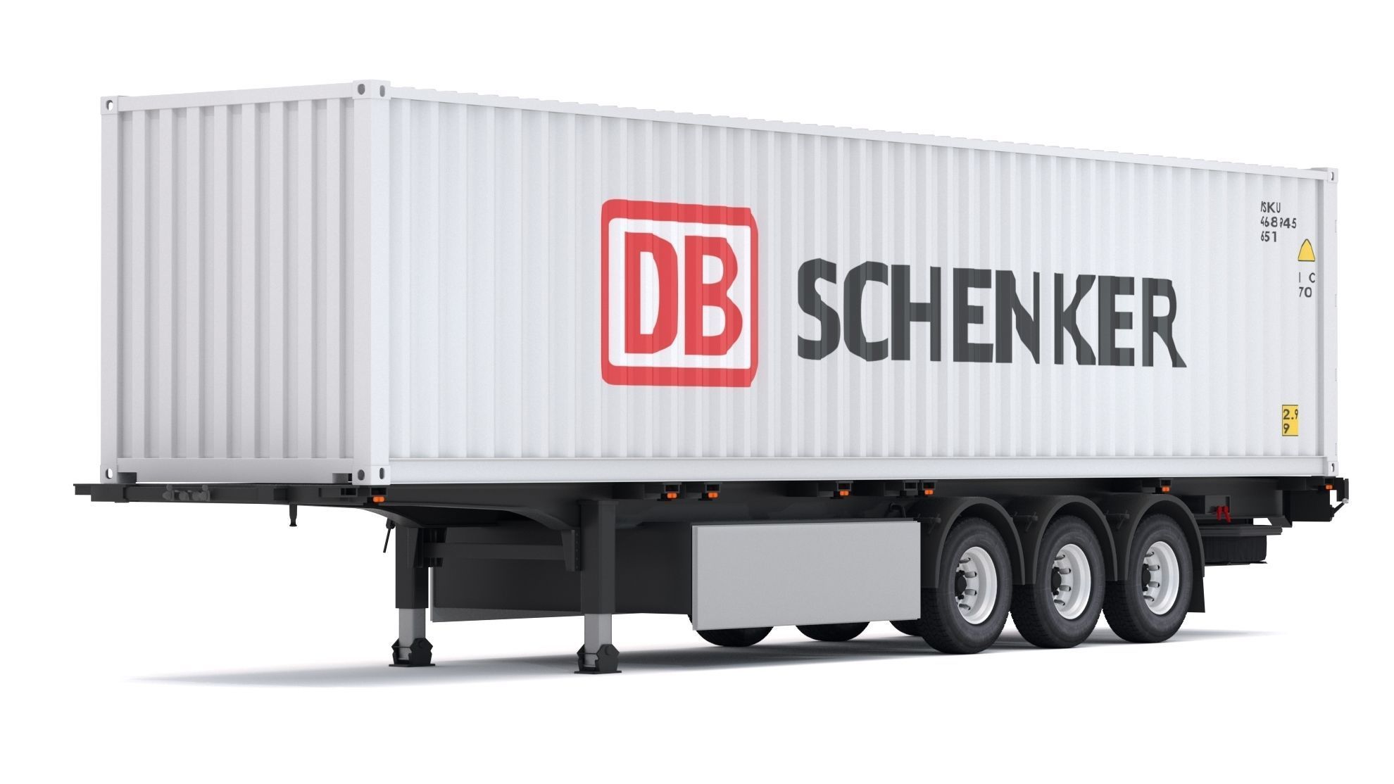 Chassis Semi Trailer with DB Schenker Shipping Container 3D model_1
