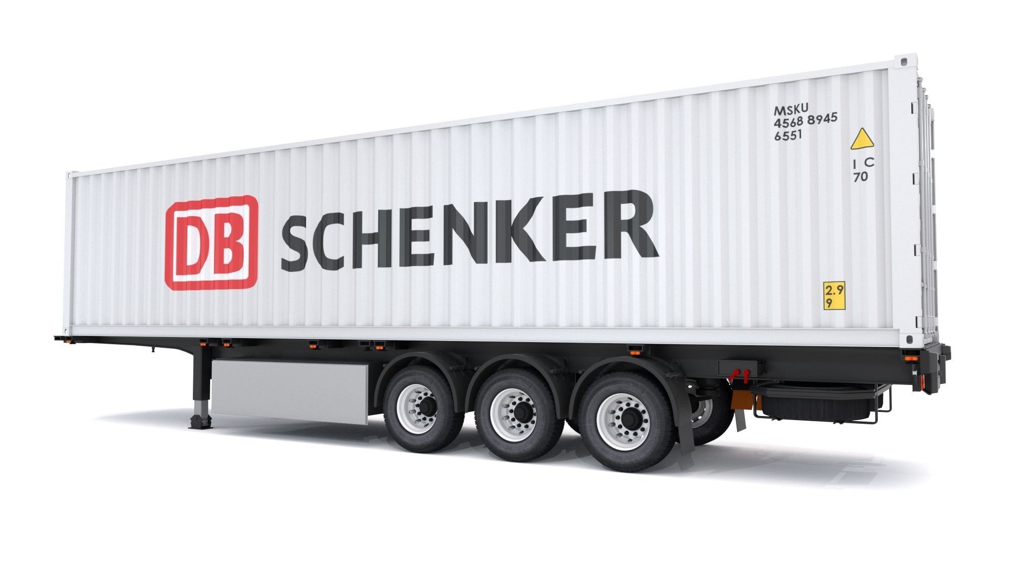 Chassis Semi Trailer with DB Schenker Shipping Container 3D model_4