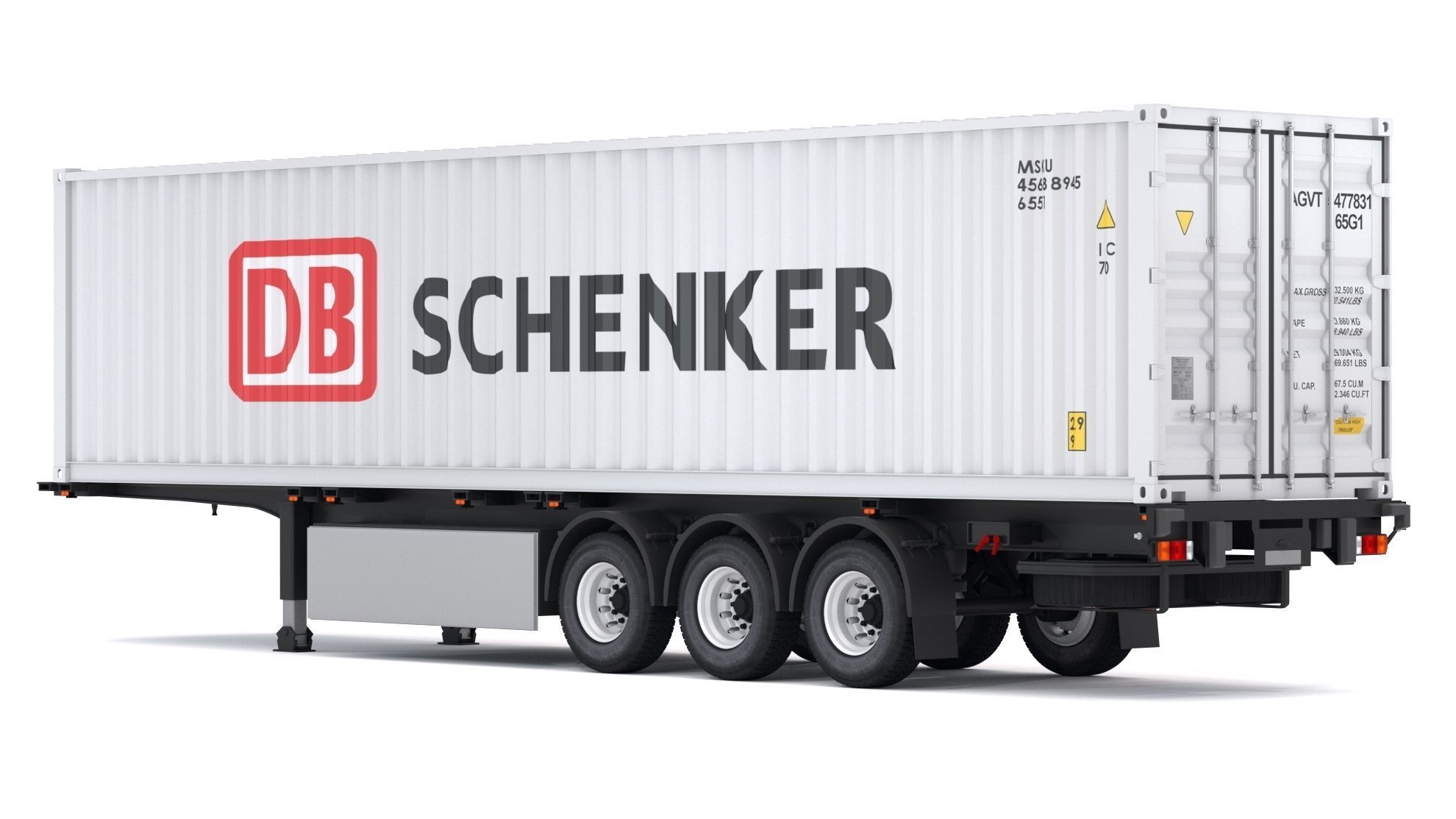 Chassis Semi Trailer with DB Schenker Shipping Container 3D model_2