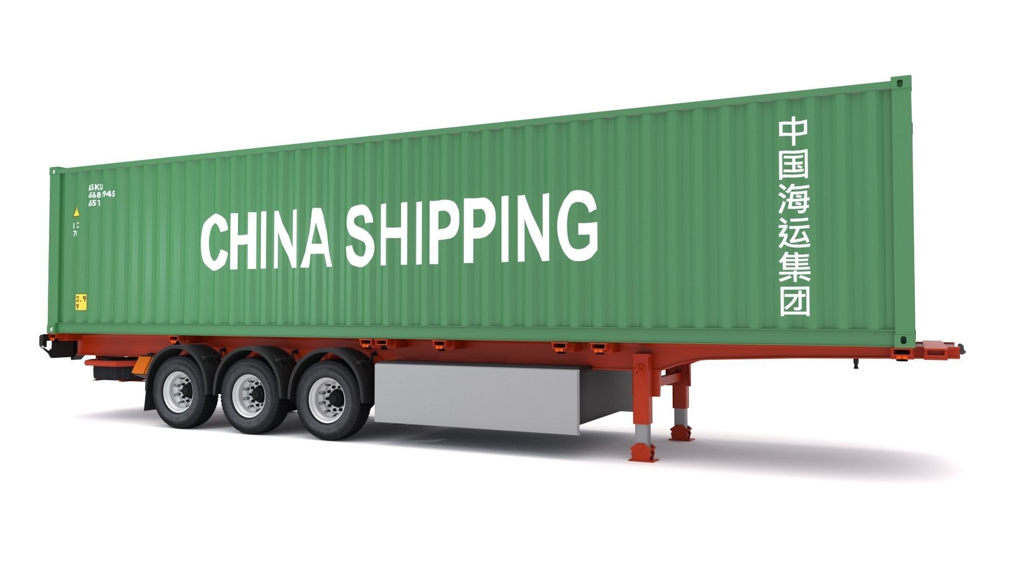 Chassis Semi Trailer with China Shipping Container 3D model_5