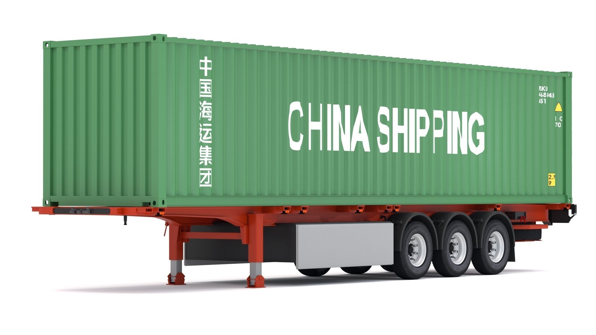 Chassis Semi Trailer with China Shipping Container 3D model_1