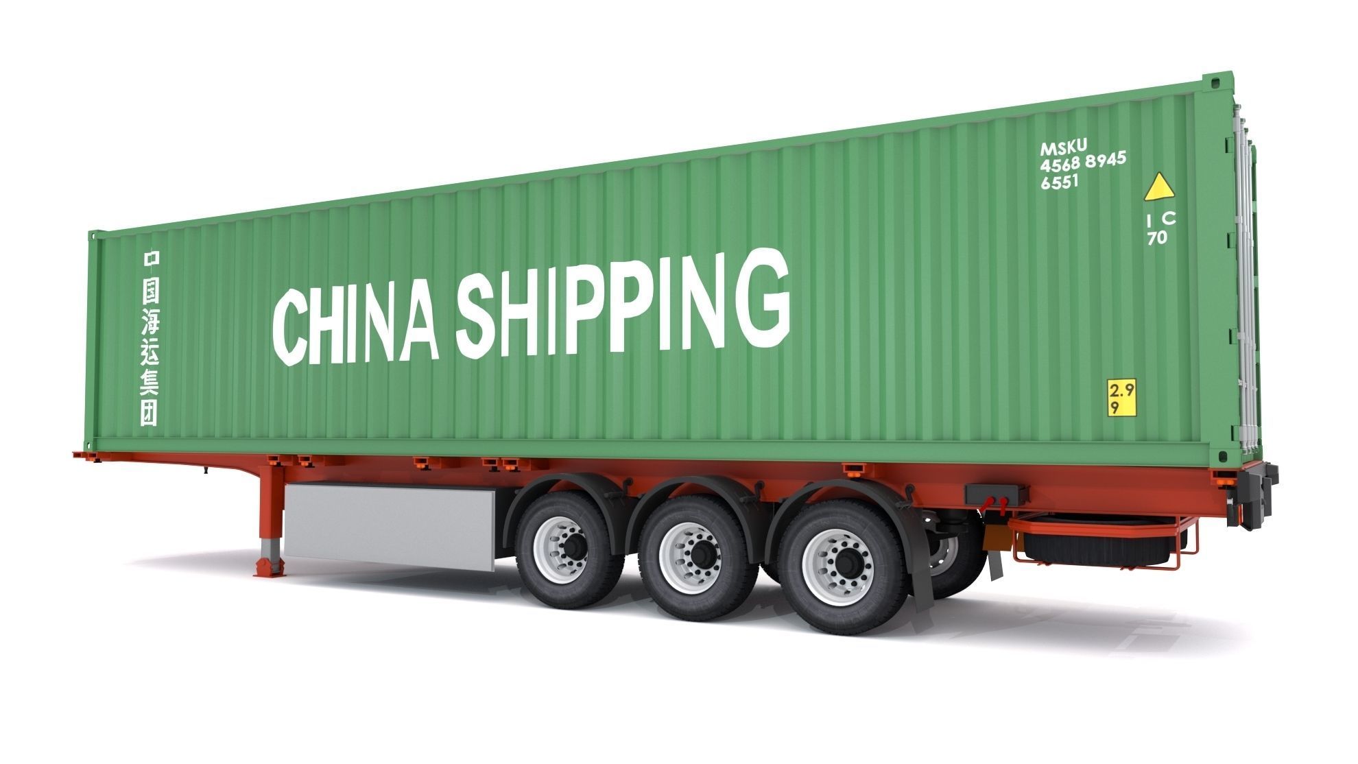 Chassis Semi Trailer with China Shipping Container 3D model_4