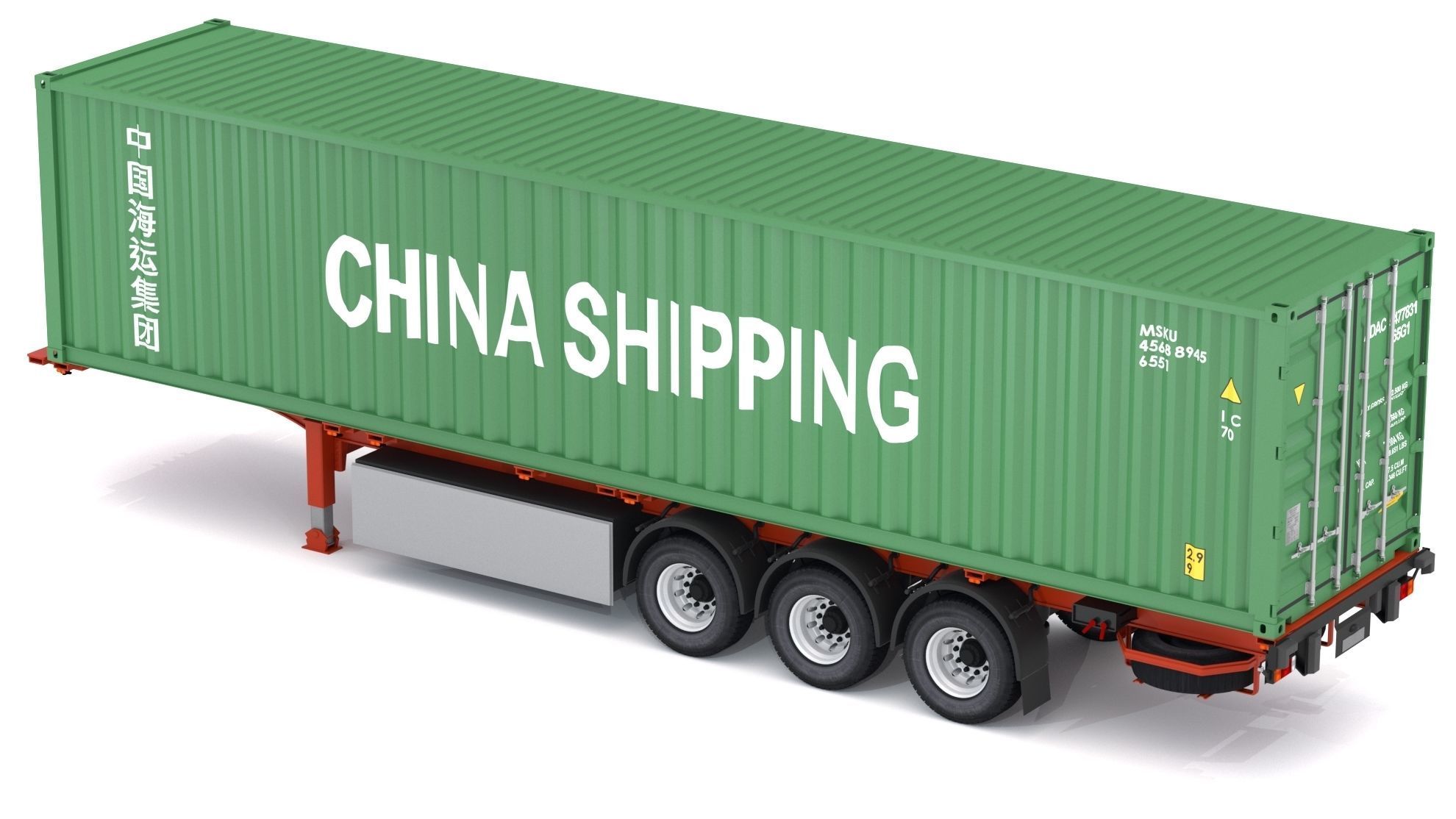 Chassis Semi Trailer with China Shipping Container 3D model_3