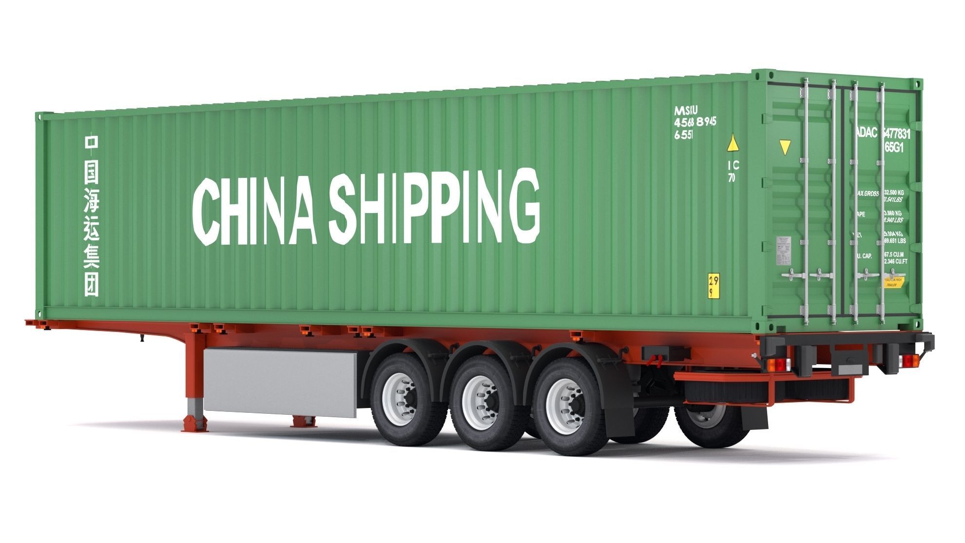 Chassis Semi Trailer with China Shipping Container 3D model_2