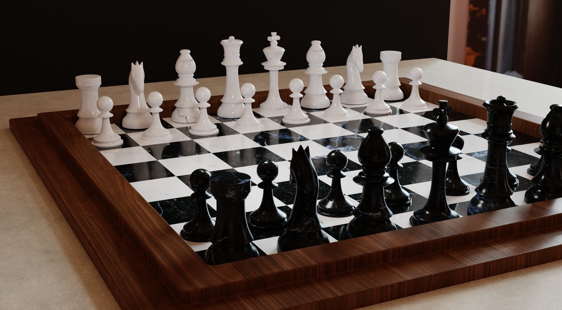 Realistic Chess Board Low-poly 3D model_3