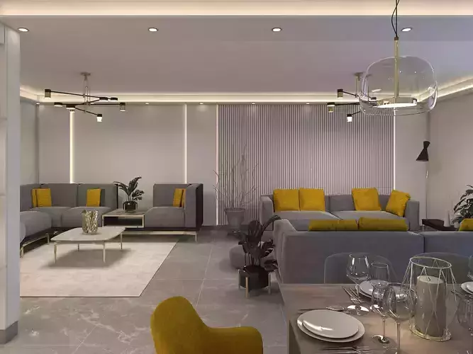 modern interior design livingroom and dining room