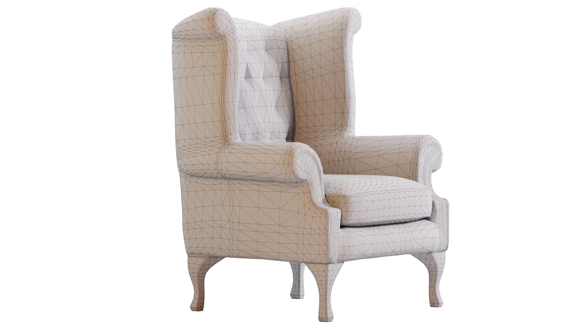 Low Poly Armchair Chesterfield Queen Low-poly 3D model_15