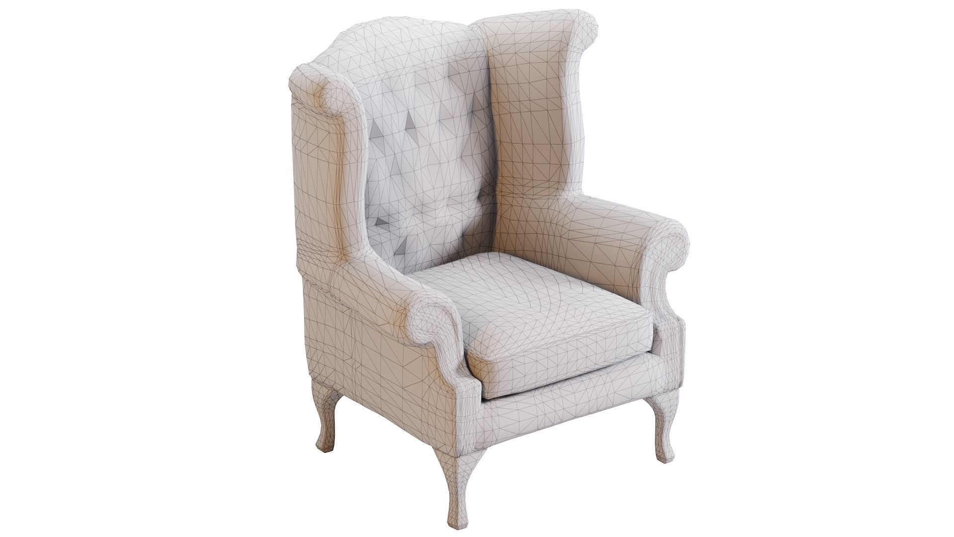 Low Poly Armchair Chesterfield Queen Low-poly 3D model_14