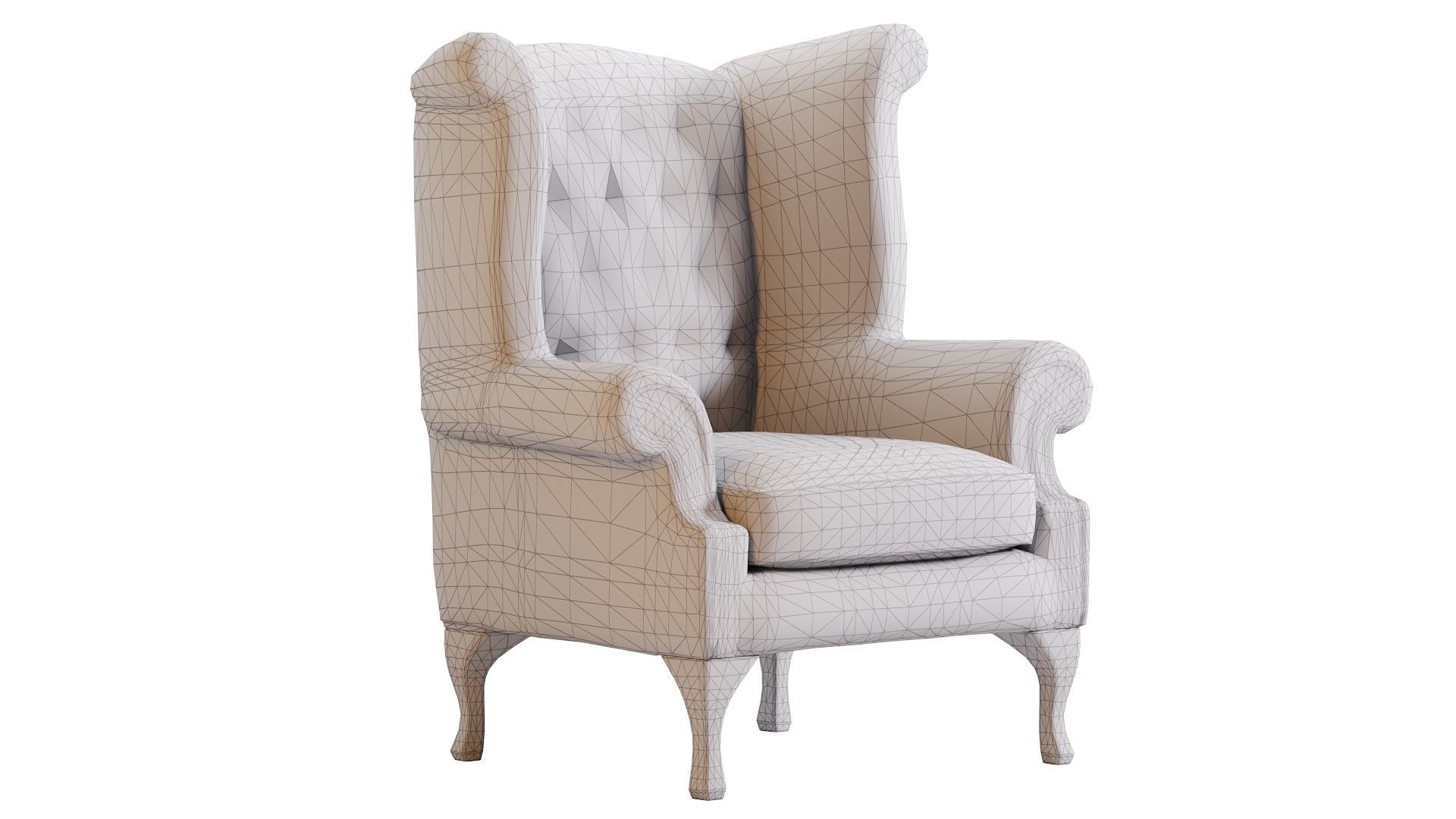 Low Poly Armchair Chesterfield Queen Low-poly 3D model_12