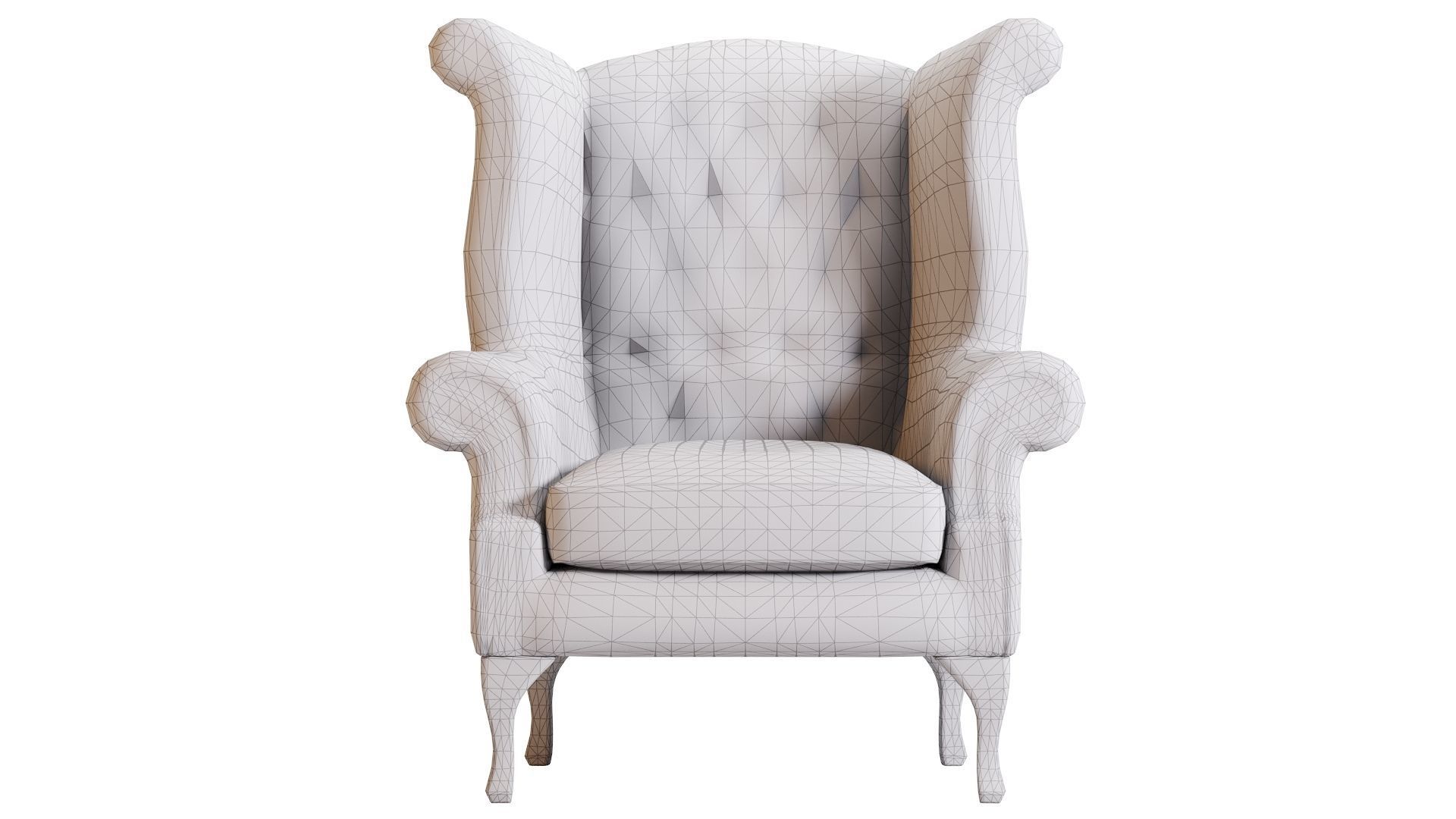 Low Poly Armchair Chesterfield Queen Low-poly 3D model_13