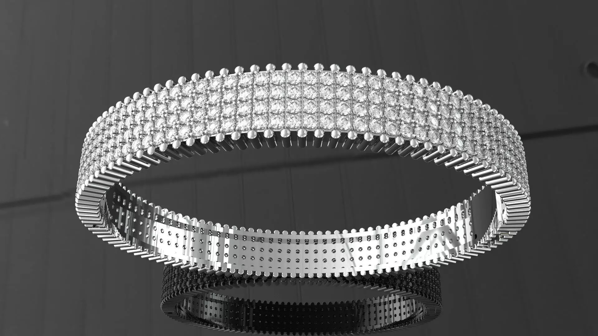 Bracelet silver ring with diamonds 3D print model_0