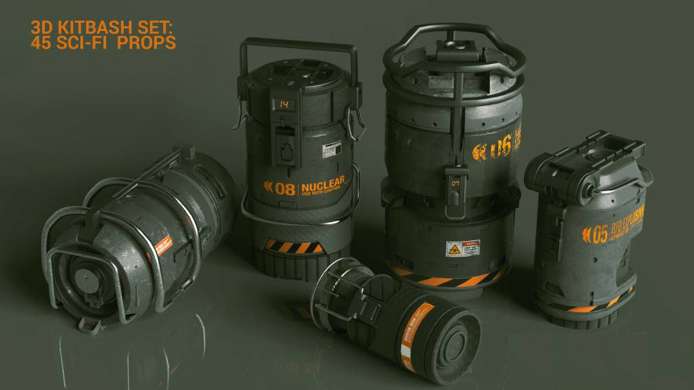 3D KITBASH set 45 sci-fi props Low-poly 3D model_3