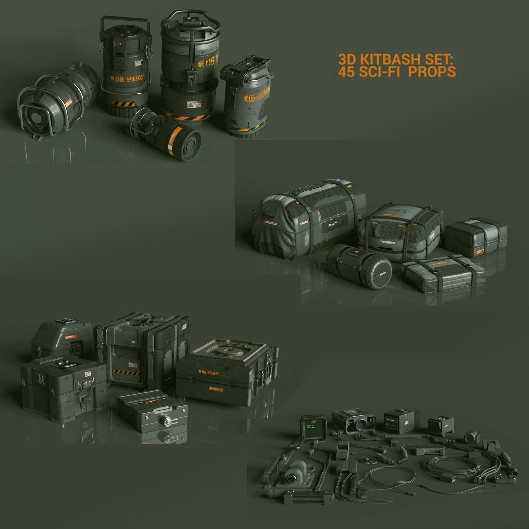 3D KITBASH set 45 sci-fi props Low-poly 3D model_4