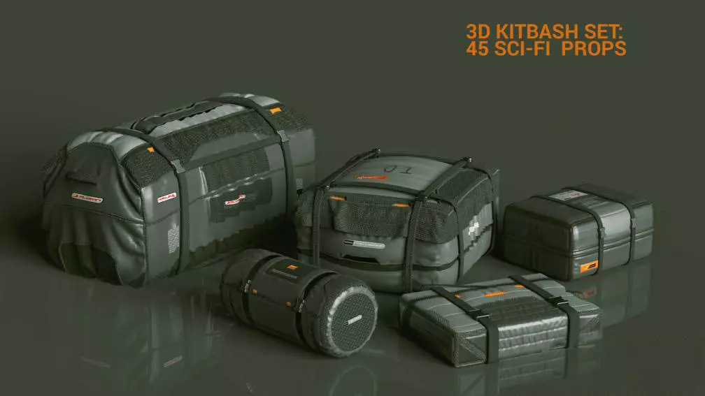 3D KITBASH set 45 sci-fi props Low-poly 3D model_0