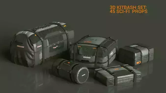 3D KITBASH set 45 sci-fi props Low-poly 3D model