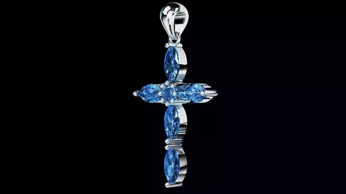 Thin Marquise stones cross pendant and round center stone