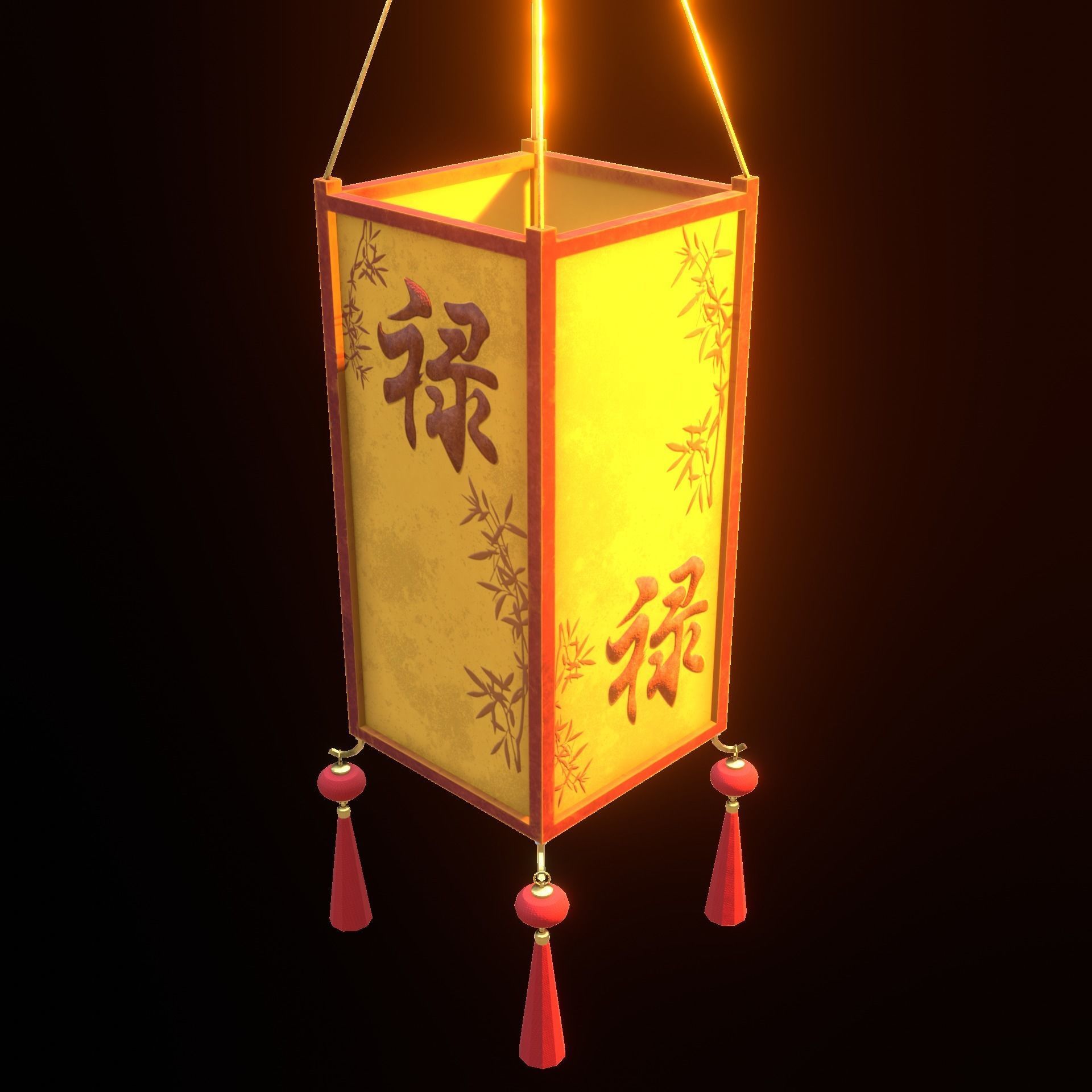 Realistic Chinese Lantern 3 Low-poly 3D model_8