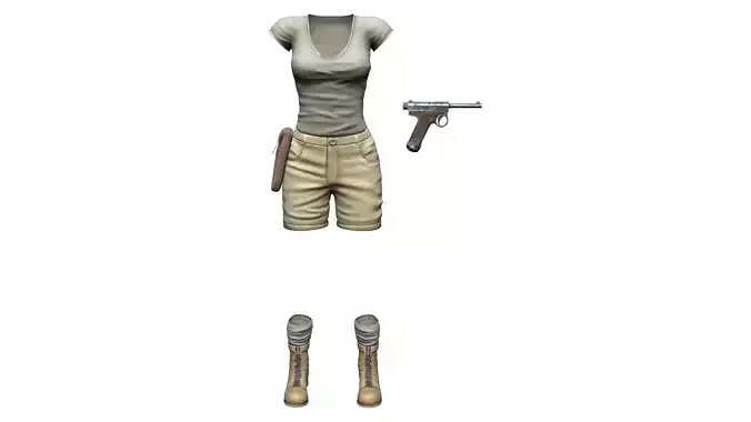 Safari Combat Outfit Tshirt Shorts Gun Holster Boots