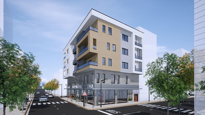 Modern Commercial And Residentiel Building Low-poly 3D model