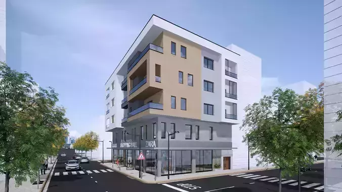 Modern Commercial And Residentiel Building Low-poly 3D model