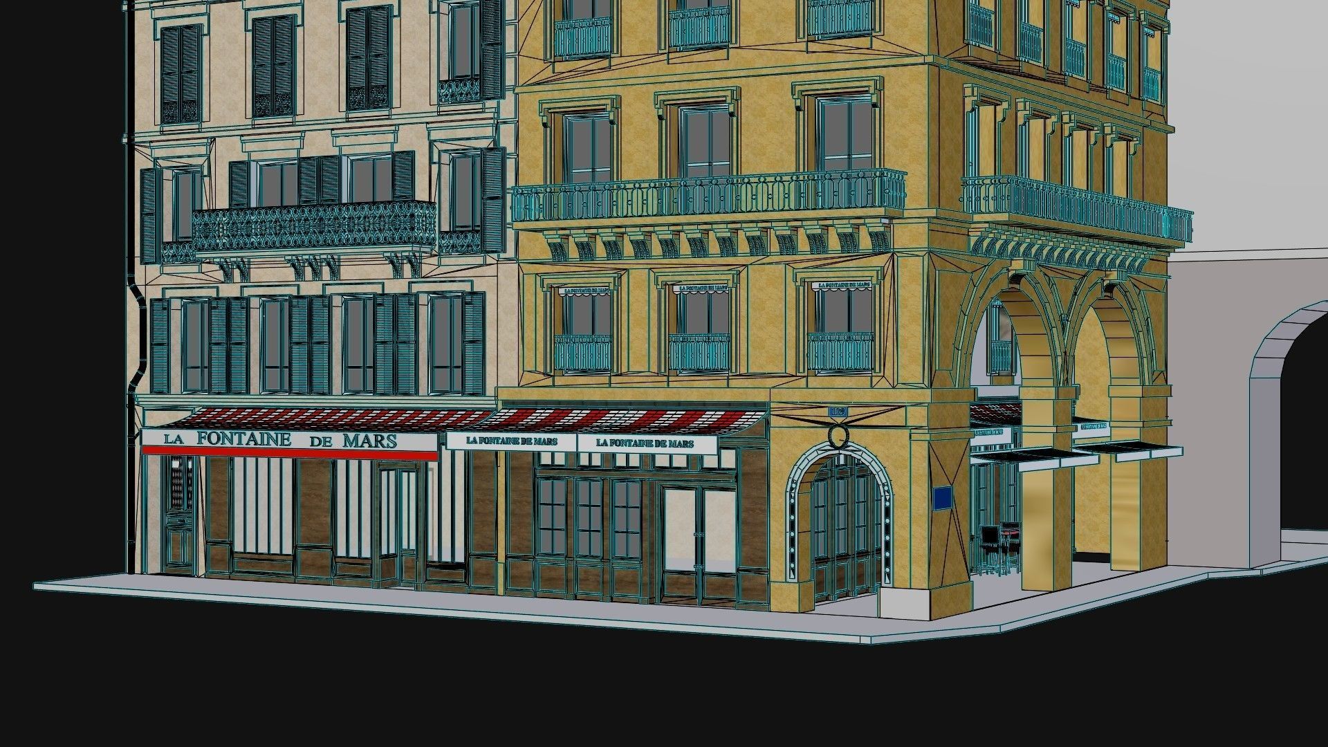 French Corner Building 3D model_9