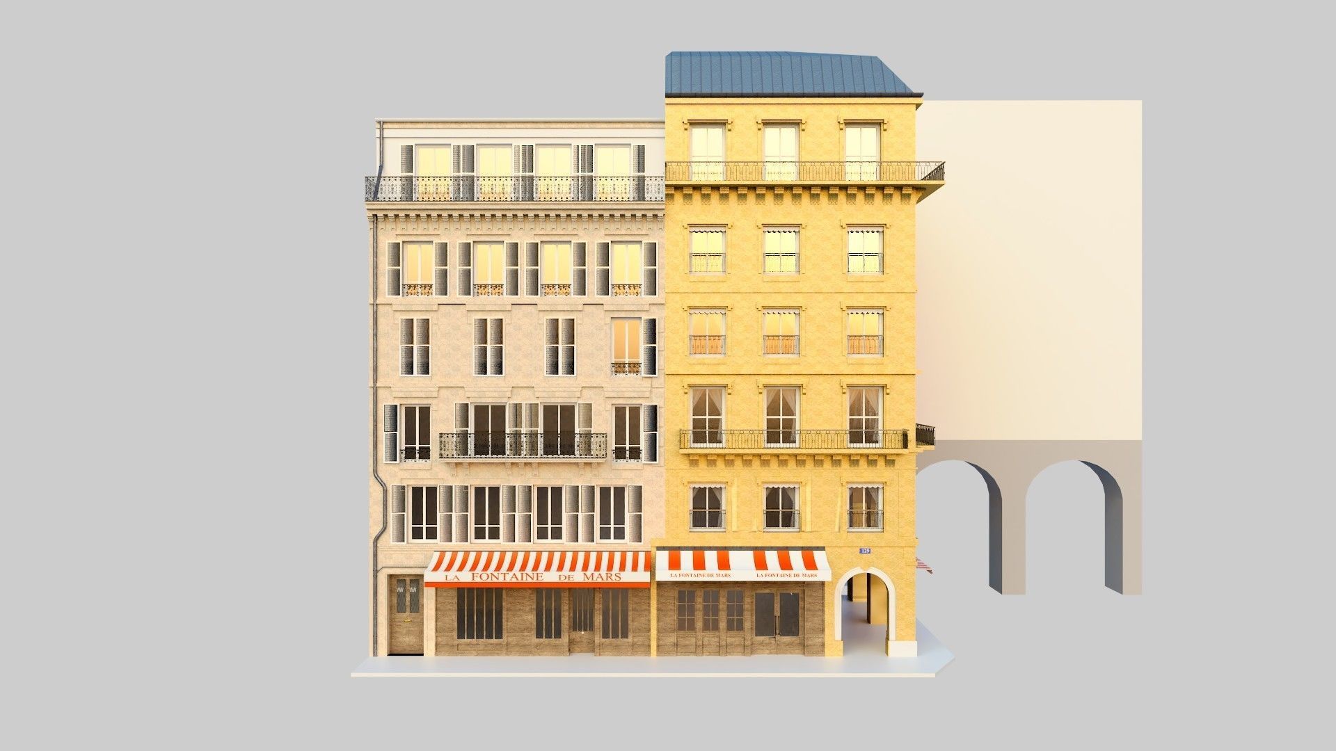 French Corner Building 3D model_2