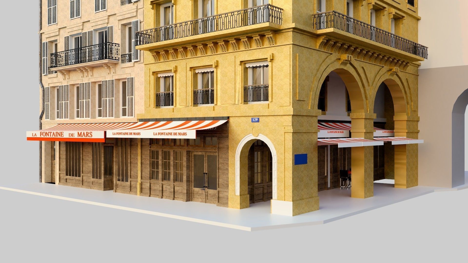 French Corner Building 3D model_3