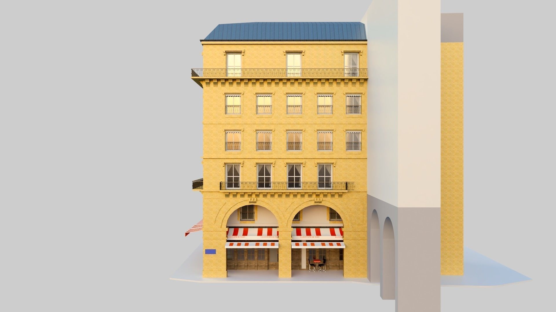 French Corner Building 3D model_7