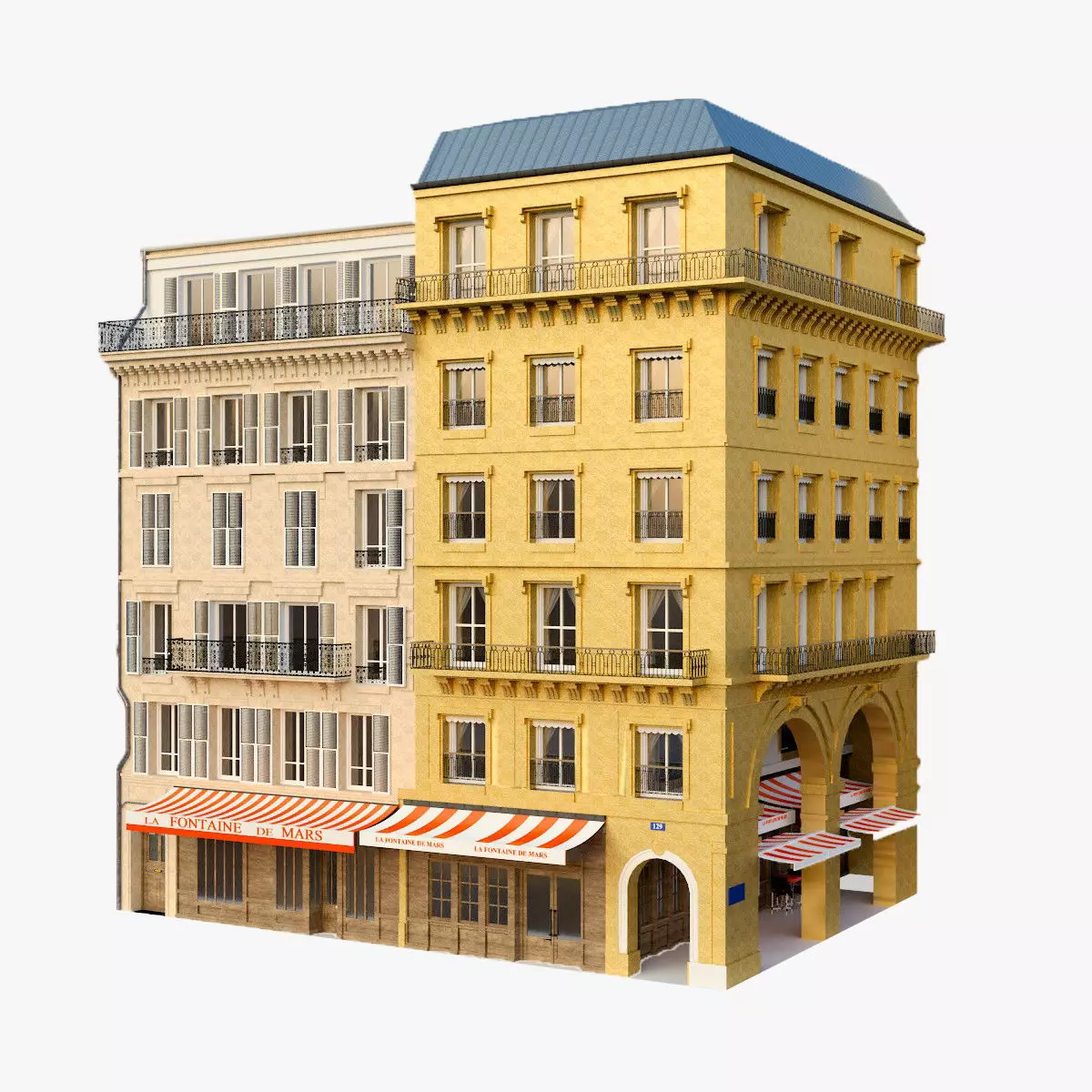 French Corner Building 3D model_0