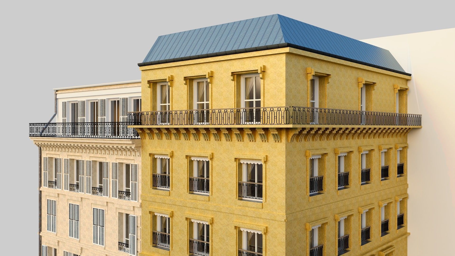 French Corner Building 3D model_4