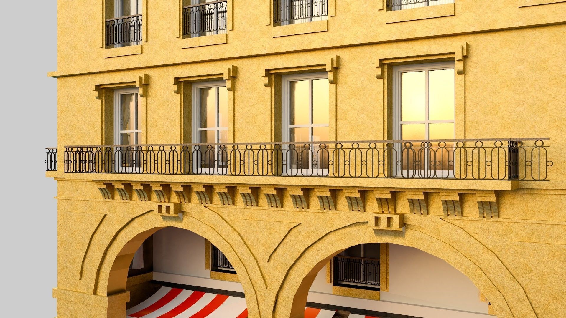 French Corner Building 3D model_6