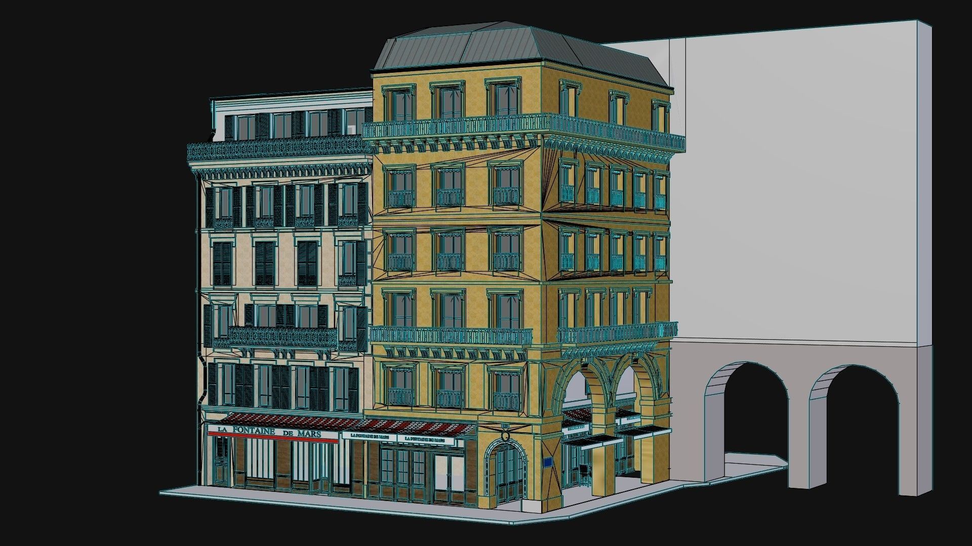 French Corner Building 3D model_8