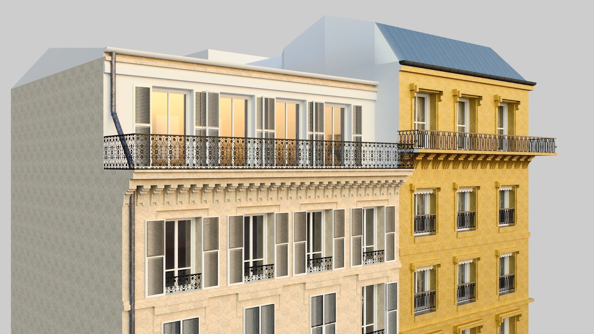 French Corner Building 3D model_5