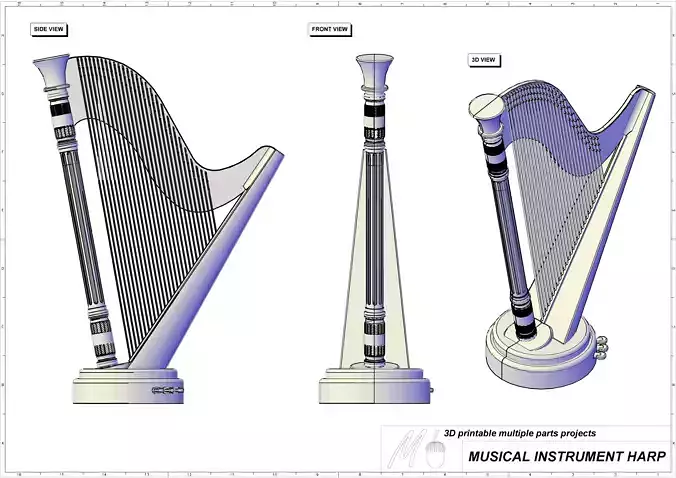 Musical instrument Harp 3D print model