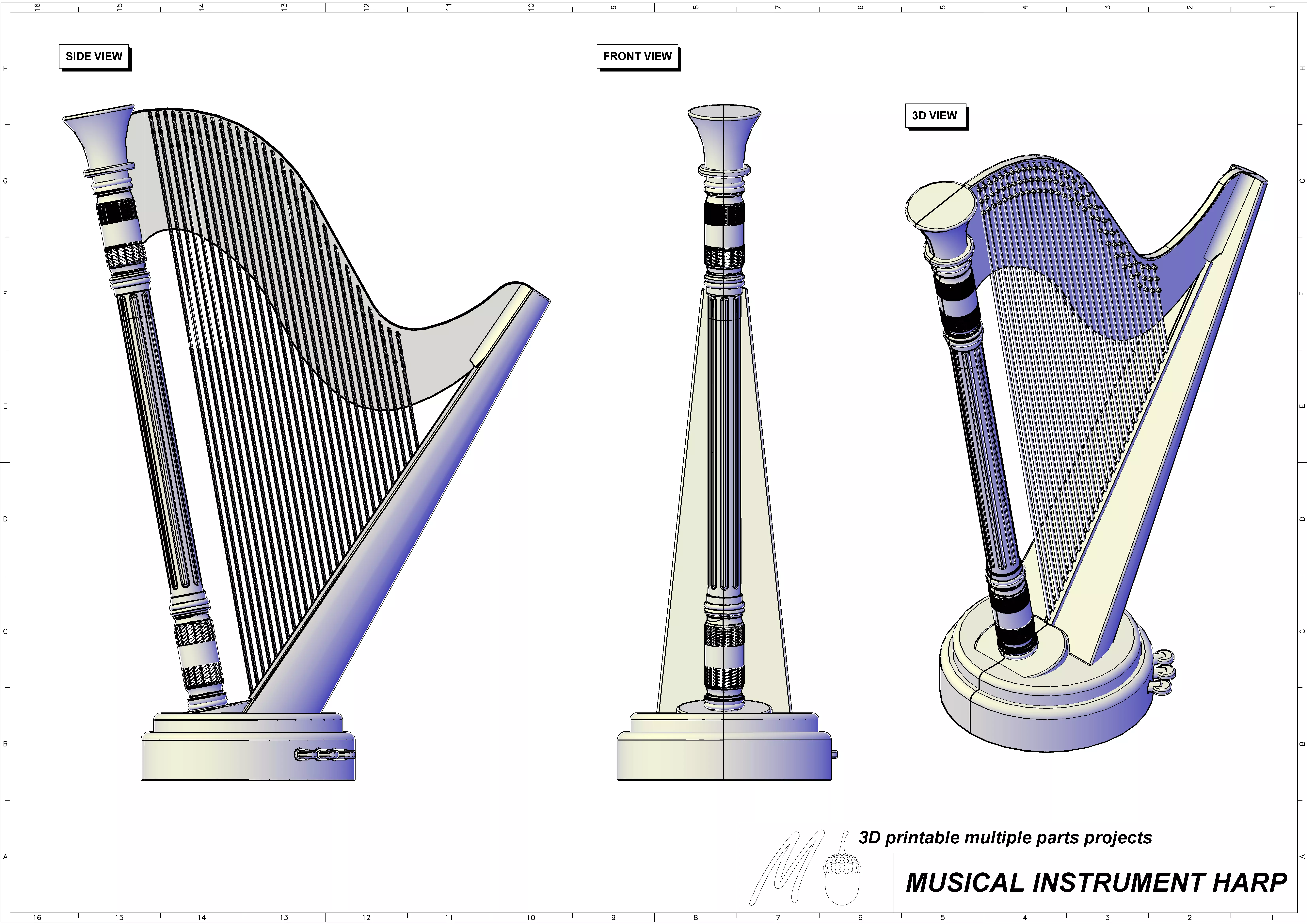Musical instrument Harp 3D print model_0