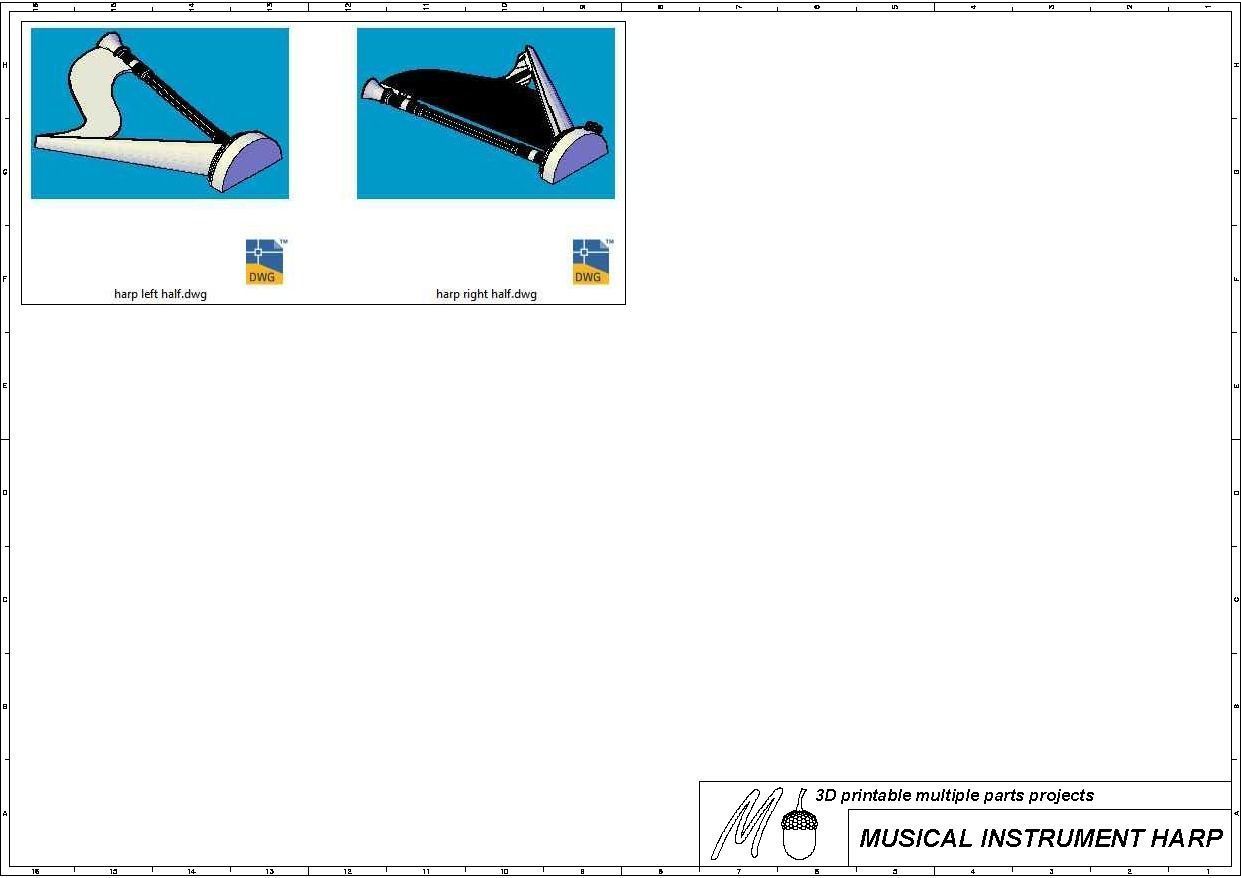 Musical instrument Harp 3D print model_1